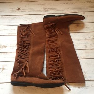 Xhilaration brown fringe suede boots